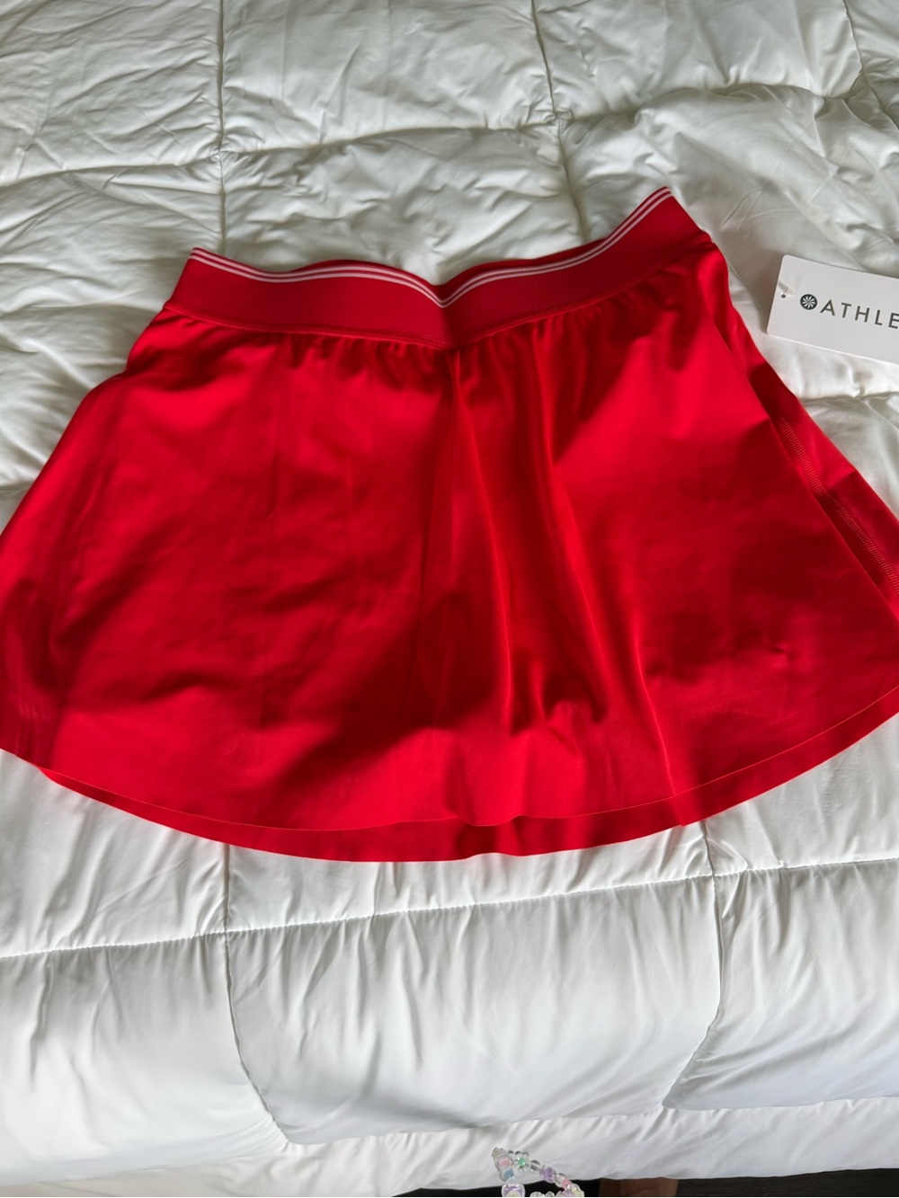 Athleta Bright Red Circle Skater Skirt with Striped Waistband